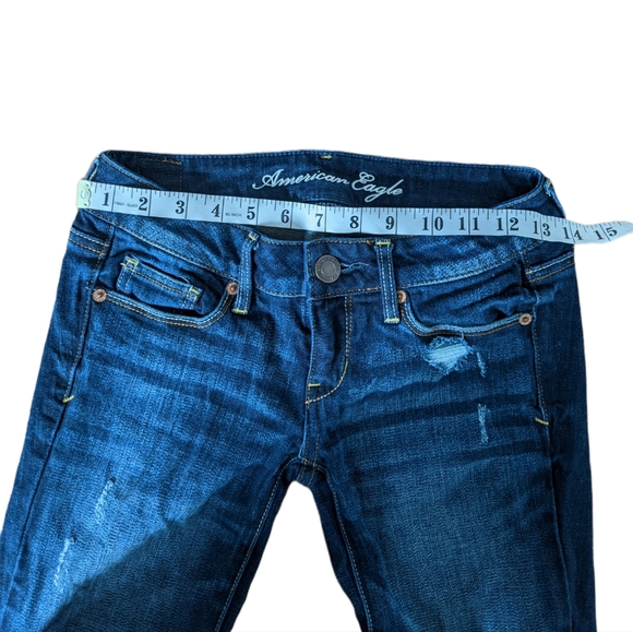 American Eagle low rise Distressed Dark Skinny Jeans Size 00 Regular - Picture 8 of 12